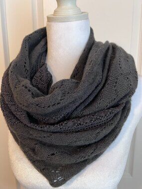 Vanity Dark Grey Knit Infinity Loop Scarf Textured Eyelet Detail